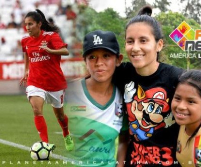 Jogadora de futebol que atua no Benfica na europa, visitou atletas bolivianas em SP