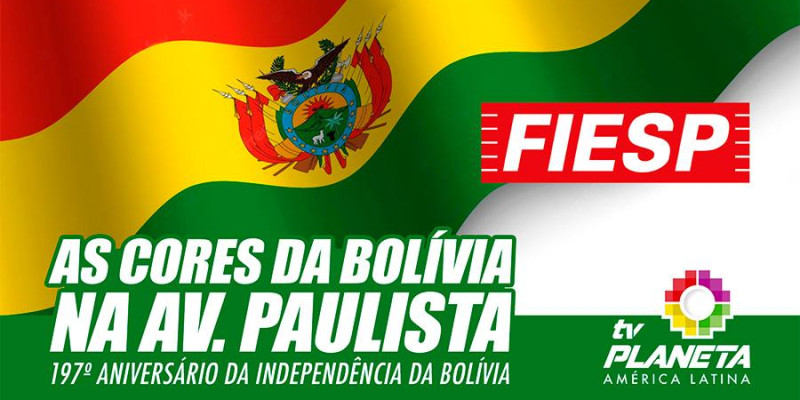 O prédio da FIESP vestiu as cores da Bolívia pelo seu 197º aniversário de independência 