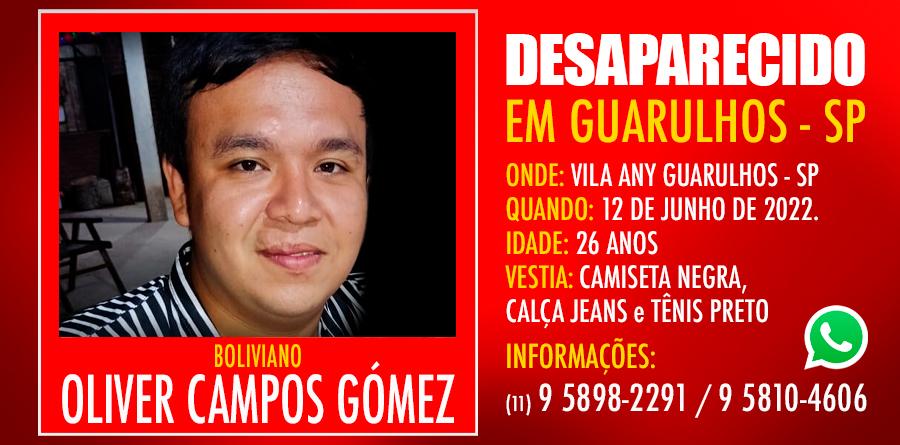 DESAPARECIDO: Oliver Campos Gómez, desapareceu em Vila Any na cidade de Guarulhos em SP