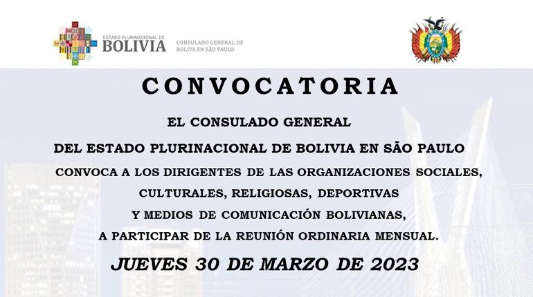 Convocatória para reunião ordinária do Consulado Boliviano em SP